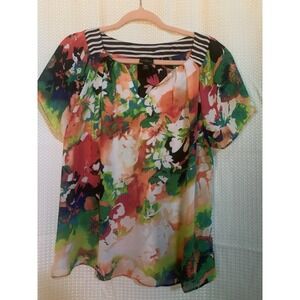 Worthington Petite Womens Xl Short Sleeve‎ Floral Blouse